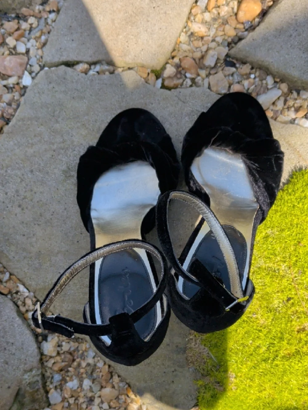 Boden Black Velvet Ankle-Strap Heels